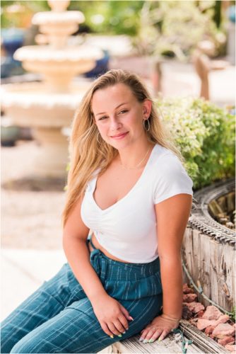 Senior sitting on bench at Rockledge Gardens