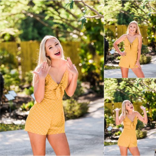 Girl having fun in yellow romper Rockledge Gardens Senior Pictures
