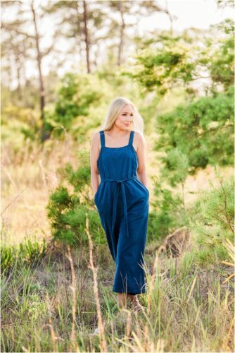 Girl in blue romper Rockledge Gardens Senior Pictures