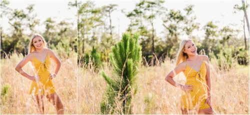 Girl in yellow dress in field