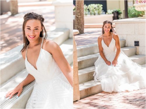 Bride sitting on steps