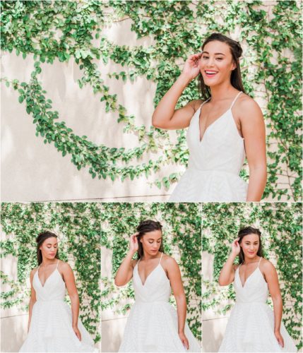 Bride standing by ivy wall. Melbourne Florida Wedding Photographer