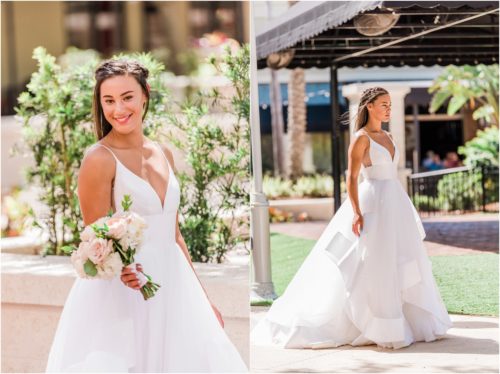 Bride in Viera, Florida in wedding dress. Flowers by Fern and Curl