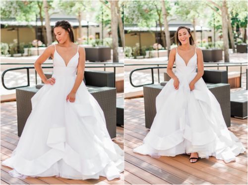 Bride in white Haley Paige dress leaning on chair Melbourne Florida Wedding Photographer