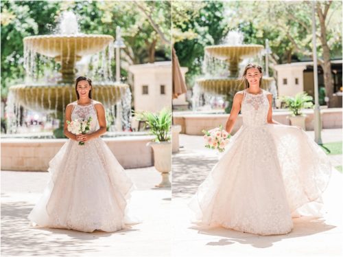 Bride walking in Haley Paige Dress