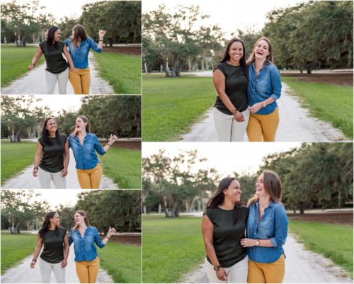 Couple walking and laughing at Riverside Park Vero Beach Engagement Photographer