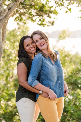 Same sex couple laughing at Riverside park Vero Beach Engagement Photographer