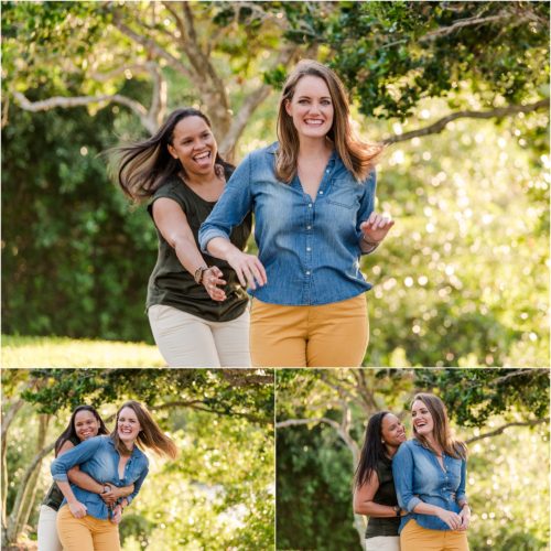 Couple laughing under oak trees at Riverside Park Vero Beach
