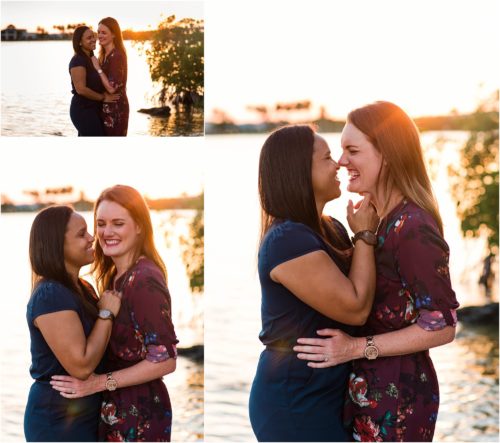 Same sex couple by water at Riverside Park Vero Beach Engagement Photographer