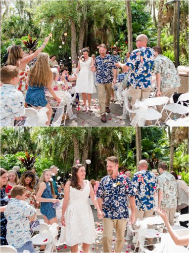 Unique Ceremony Idea throwing rose petals at Florida Tech Botanical Gardens