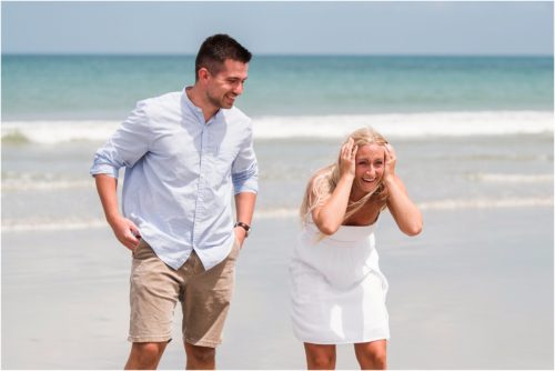 Bride looking very surprised after seeing her mother after Surprise Proposal