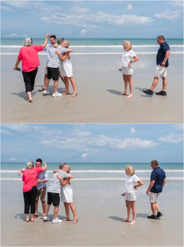 Bride seeing her parents for the first time after getting engaged on the beach