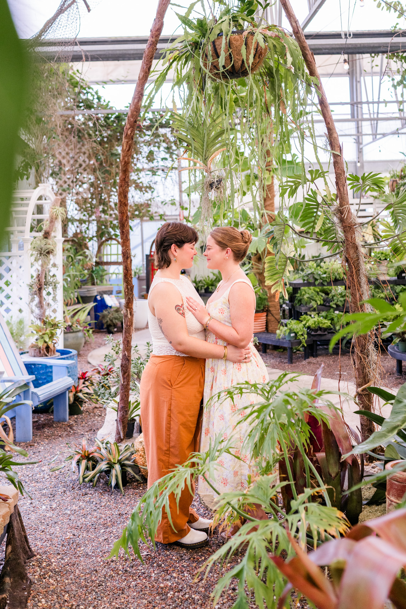 couple hugging and laughing at Rockledge Gardens in Melbourne Florida