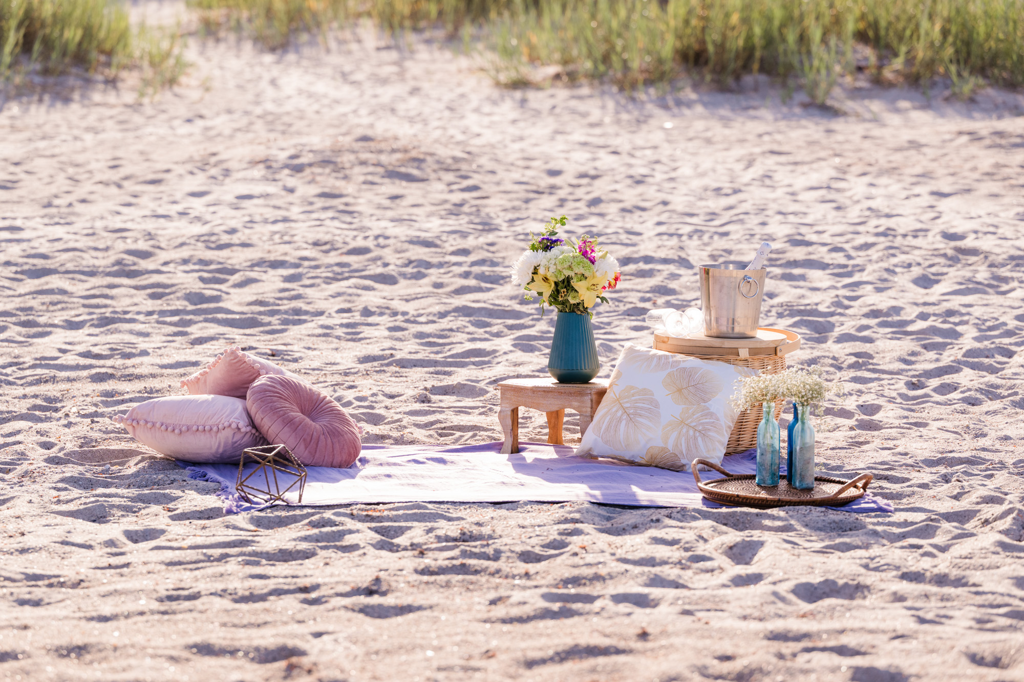 Picnic setup with champagne on Cocoa Beach