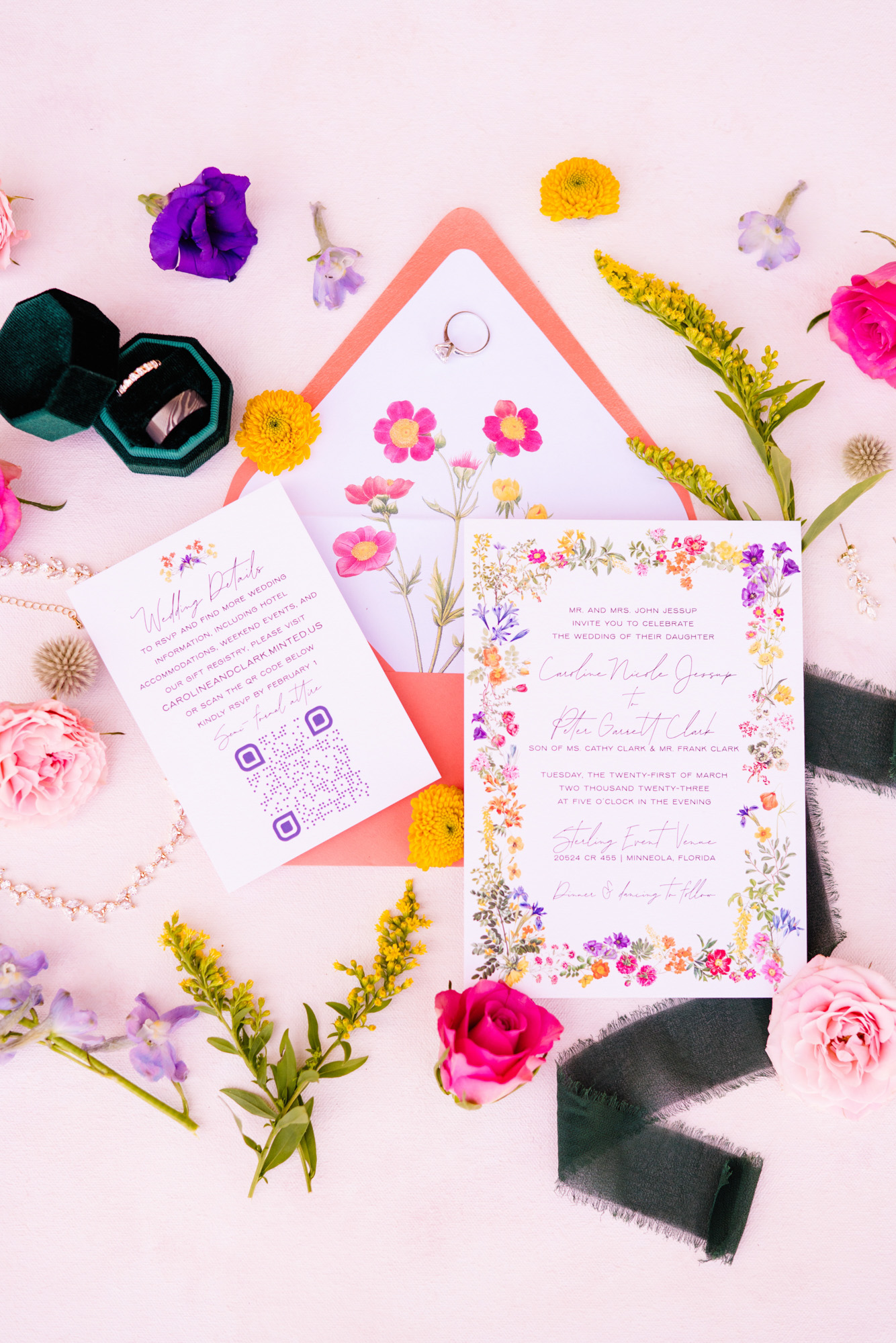 colorful invitation suite from a Florida wedding