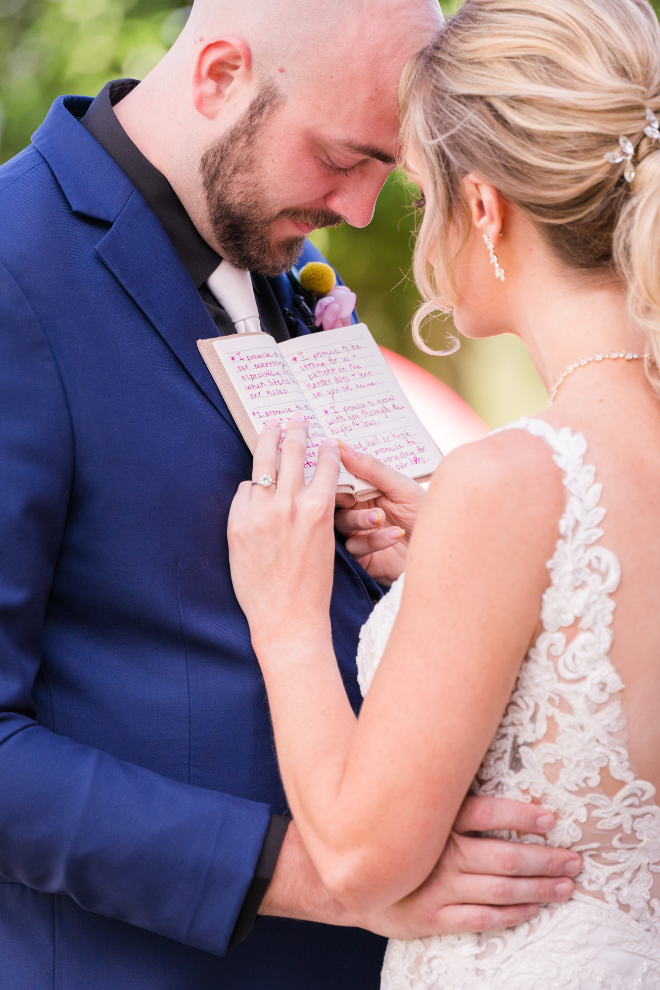 bride and groom sharing vows during their emotional first look