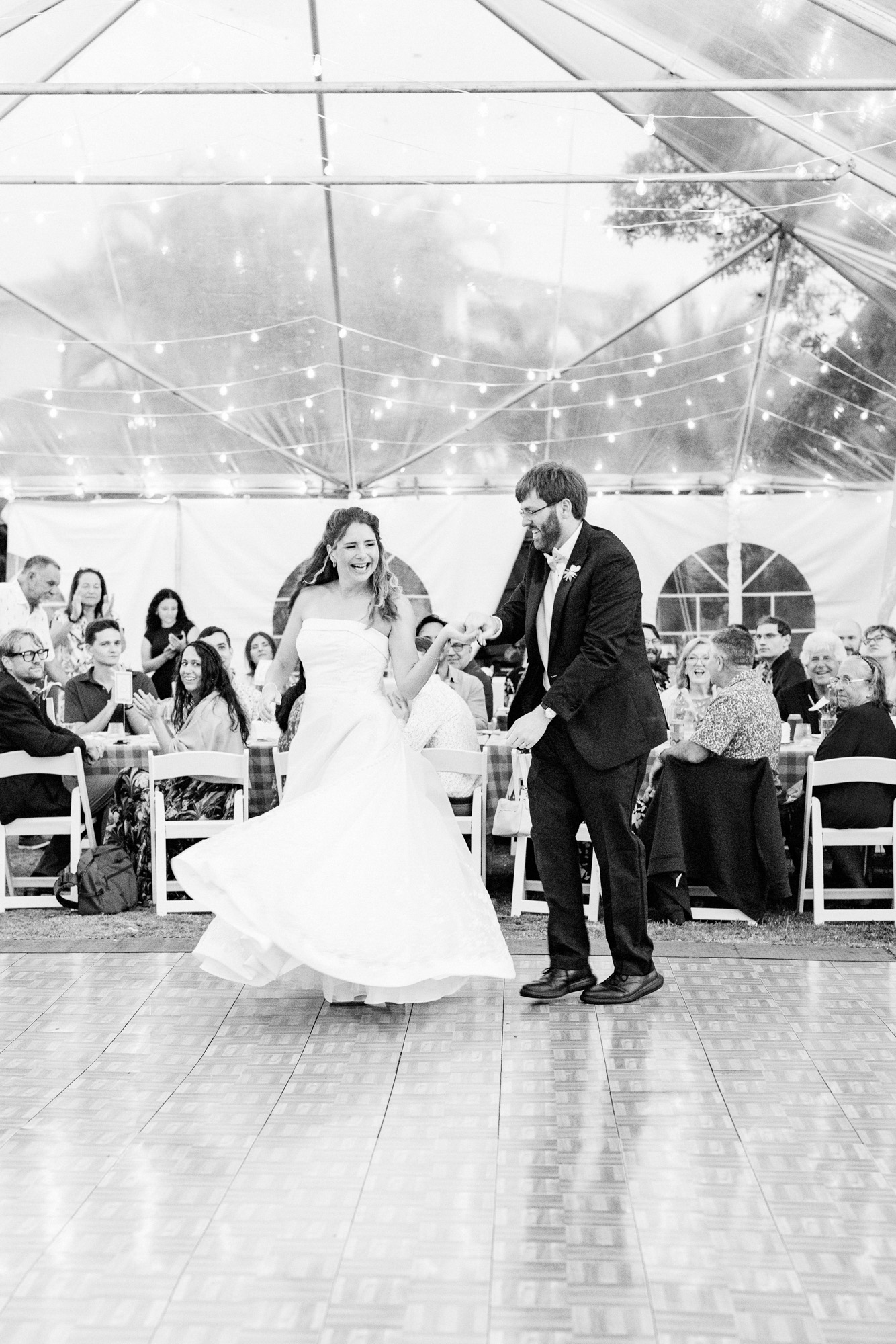 Bride and groom dancing
