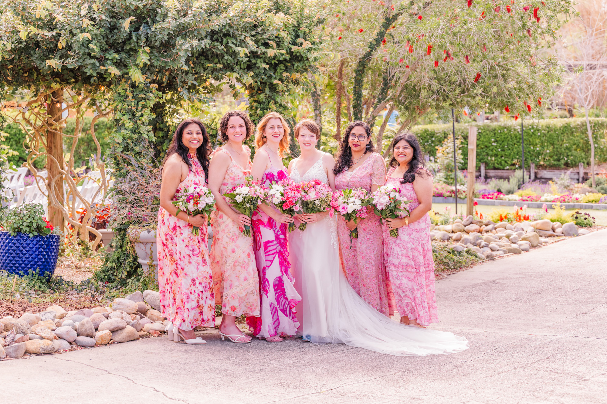 Bridemaids in pink at a Rockledge Gardens wedding