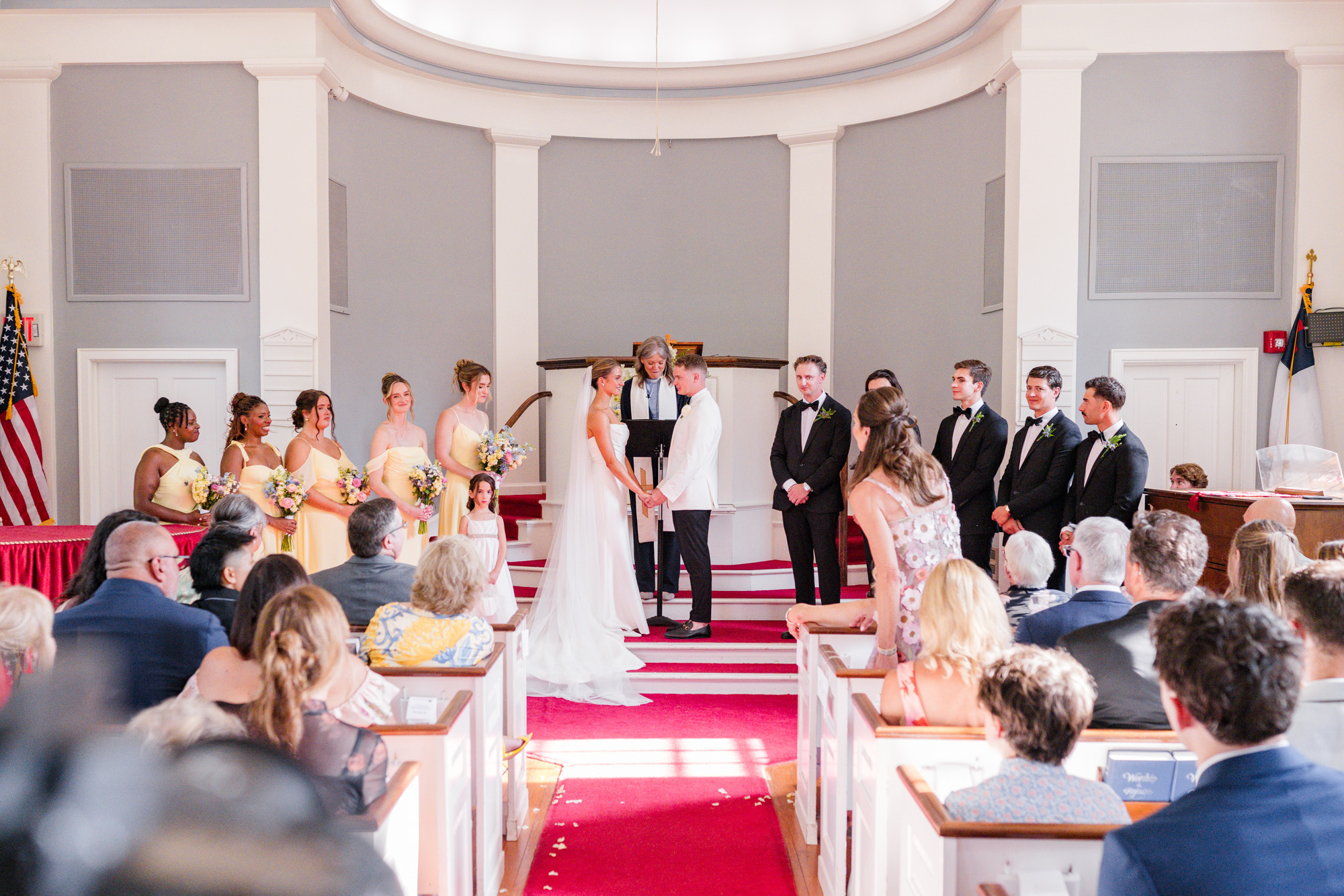 Wedding ceremony inside Christ Church on Quaker Hill in Pawling, New York