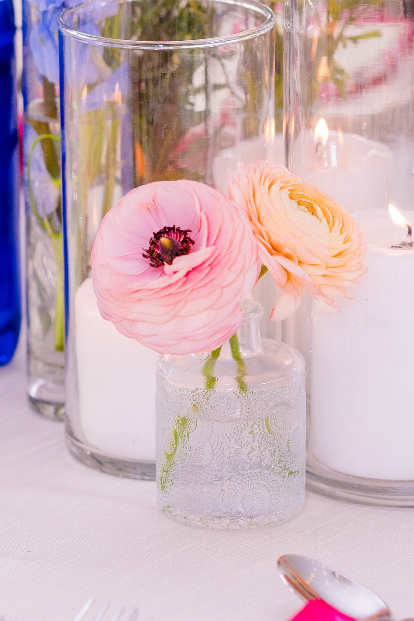pink flower on reception table