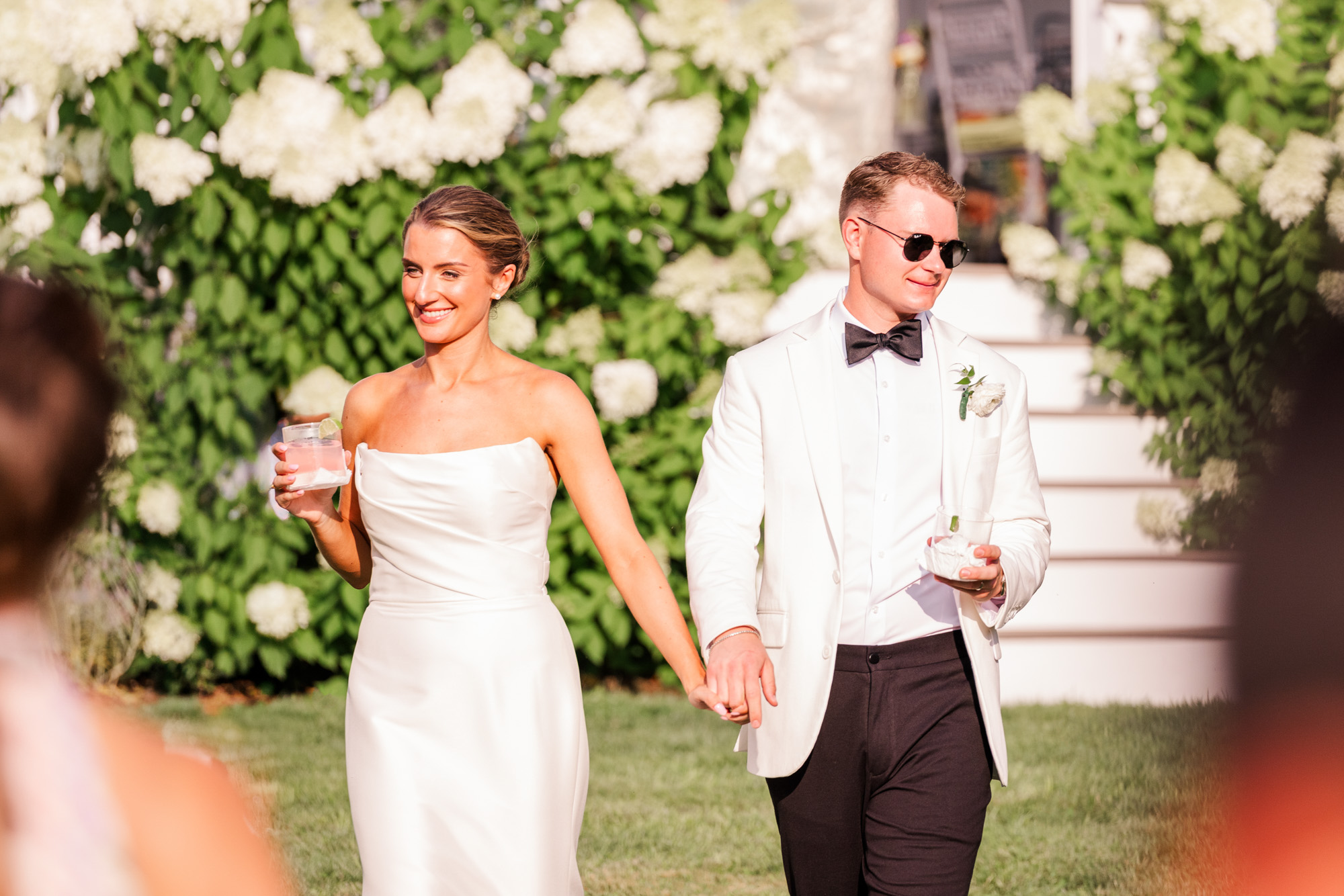 couple entering their cocktail hour at a Pawling, NY wedding