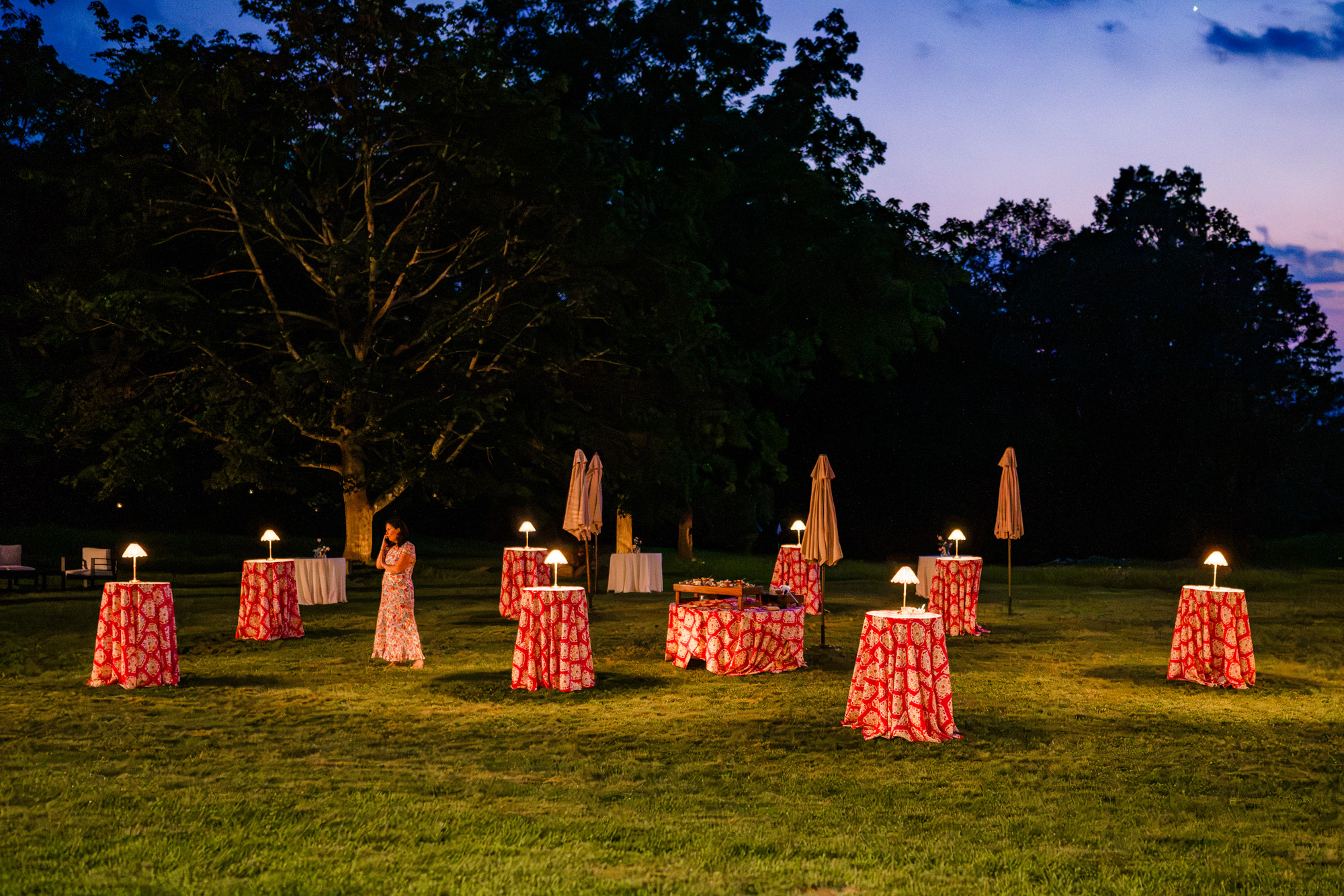 nighttime view of the cocktail tables